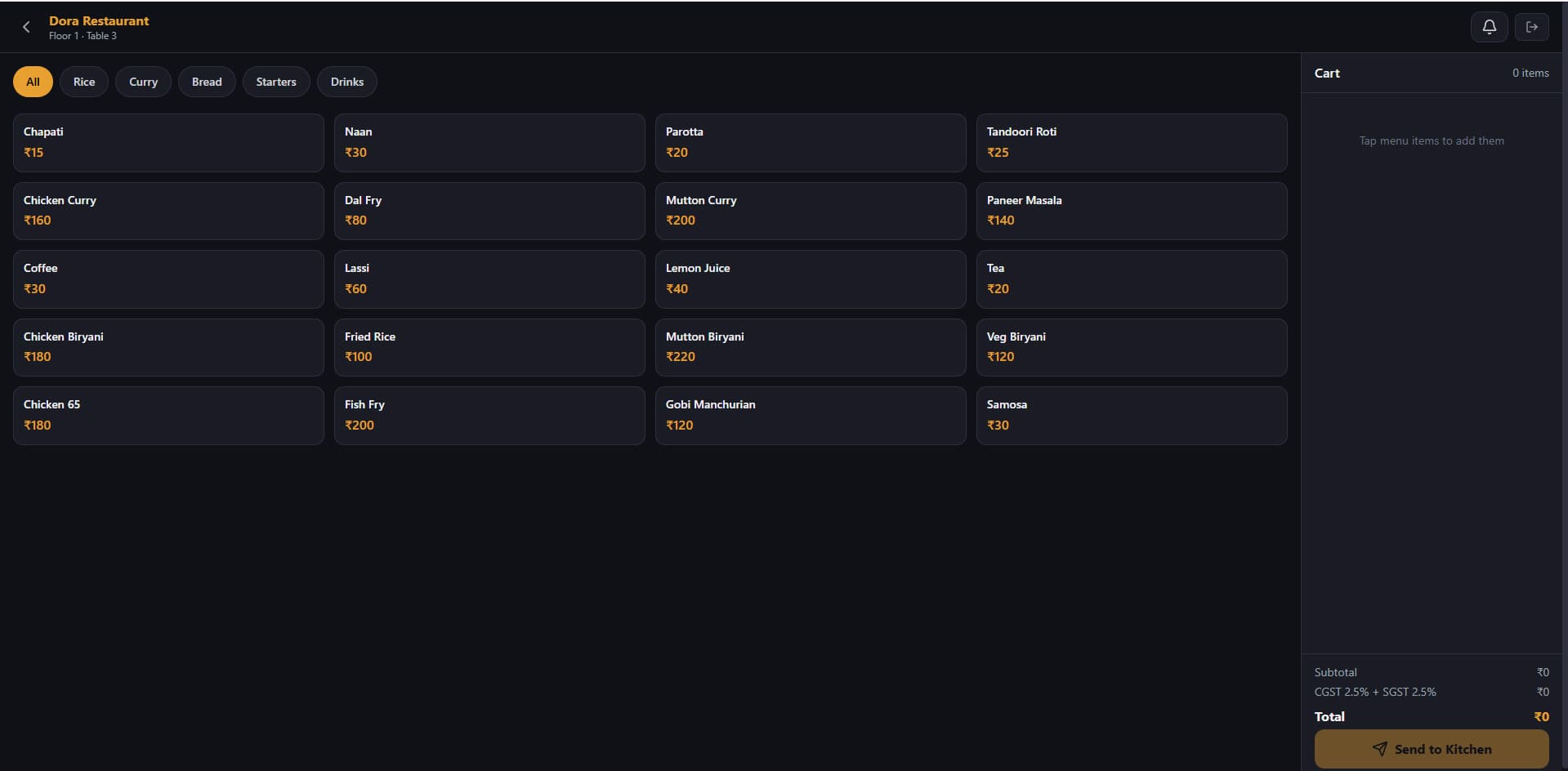 QDCODEX restaurant billing software — Kitchen order status tracking