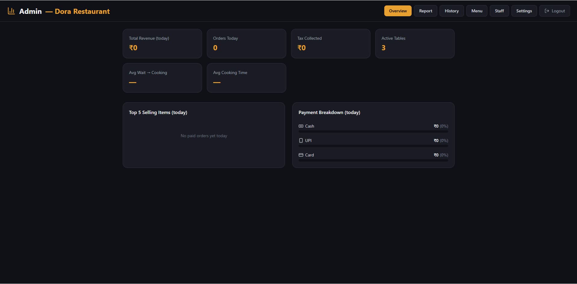 QDCODEX restaurant billing software — Table-wise order and billing view