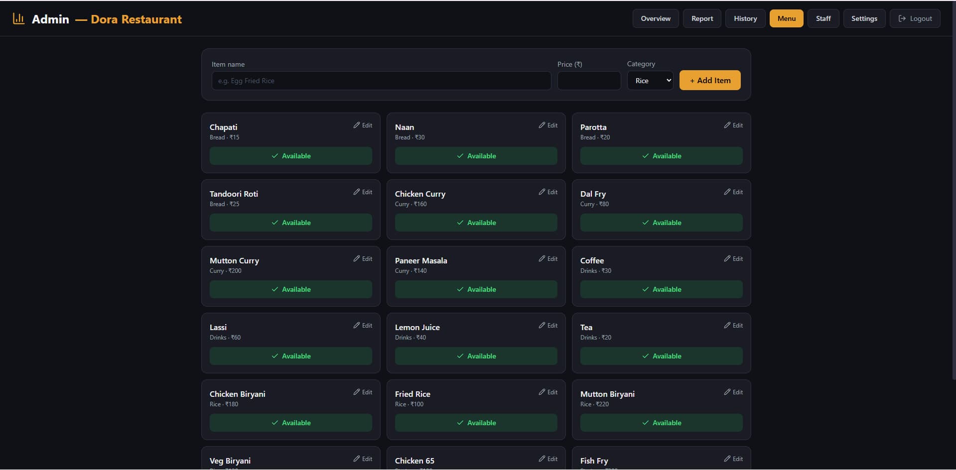 QDCODEX restaurant billing software — GST invoice and bill print preview